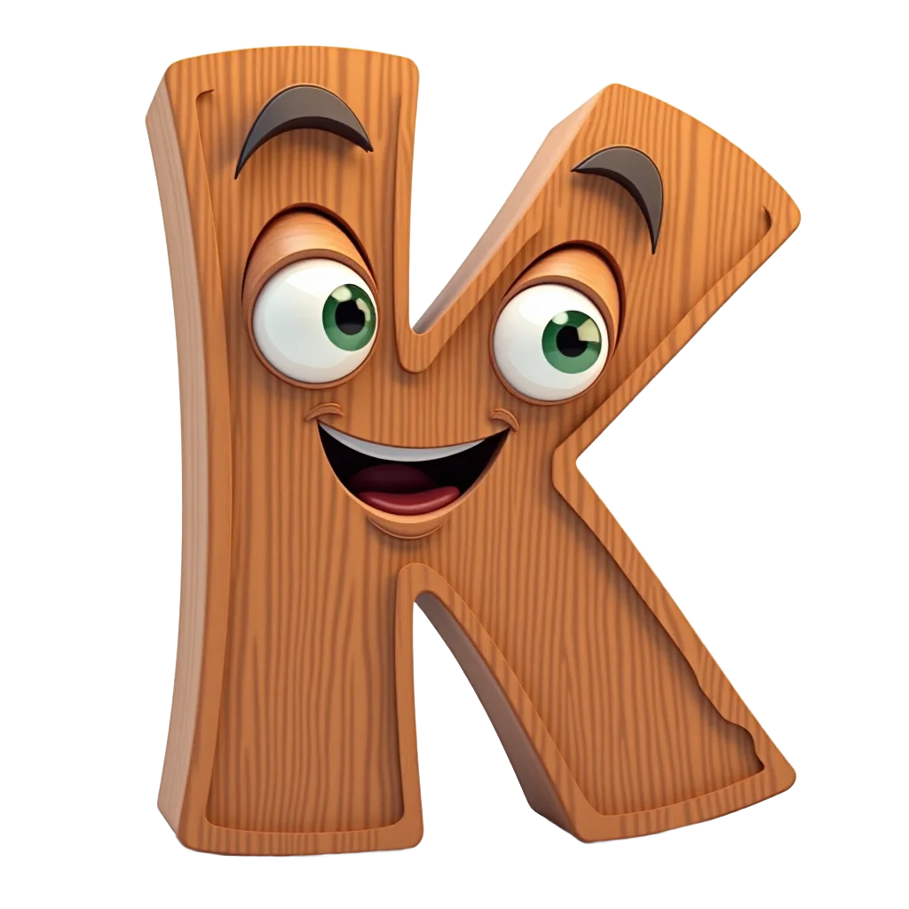 Wooden Letter K with a Happy Face